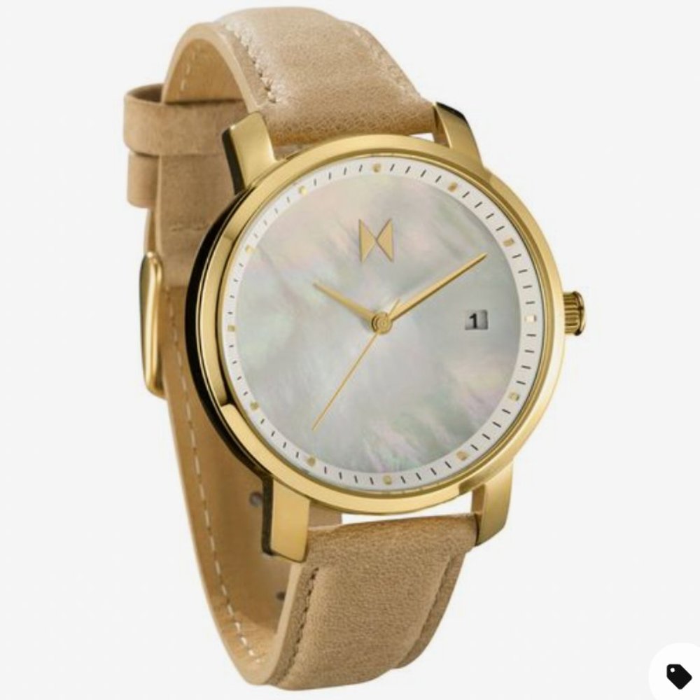 Gold Pearl Watch with Beige Strap - MVMT